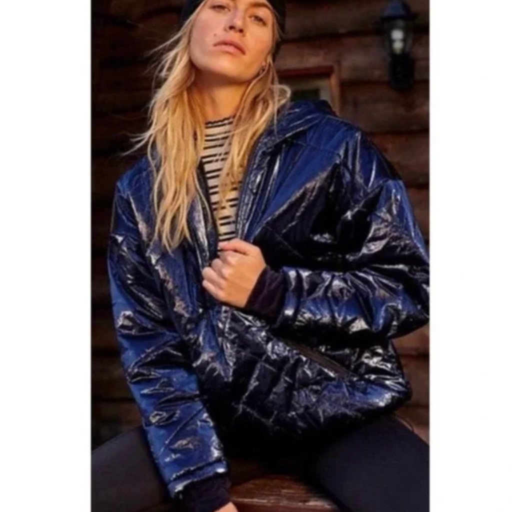 Free People Movement Polar Ice Pullover Metallic Corduroy Detail Blue Pullover